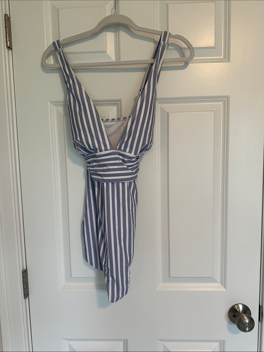 Striped Blue & White Kids One-Piece Swimsuit